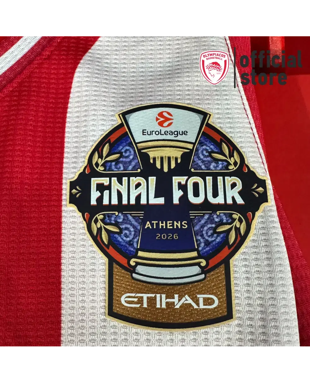 Olympiacos BC 2025-2026 Home Striped Jersey – GSA The Legacy Continues @F4ATHENS2026 (Copy)